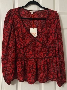 Knox Rose Red Floral V-Neck Flowy Top